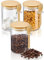 Glass Jars with Bamboo Lids, 450Lm Food Storage Airtight Container with Spoons for Overnight Oats, Salt, Sugar, Spice, Tea, Coffee Bean Organizer Canisters, Pack of 3