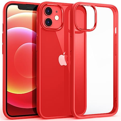 Supdeal Stoßfeste Klar Hülle für iPhone 12/12 Pro, [Nicht vergilbend] [10FT Militärischer Fallschutz] Hart Durchsichtig Rückseite Vier Eckenairbags Fallschutz Handyhülle, 6,1 Zoll, Rot