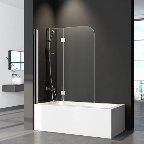 Duschwand für Badewanne 2-teilig Faltbar 120x140cm Badewannenaufsatz, Klappbar Glas Duschabtrennung für Badewanne aus 6mm Sicherheitsglas (ESG) mit Nano Beschichtung