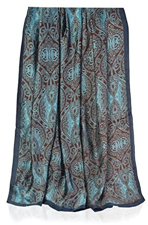 Schal Damen dünn seidig groß 180 x 90 cm Blaubraun und Paisleymuster. Schal für Frauen.Halstuch Seidenschal Elegant. Pareo. Strandschal