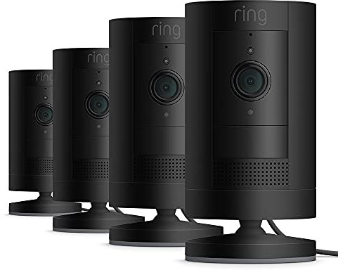 Ring Outdoor Camera Plug-In (Stick Up Cam) | HD outdoor Security Camera with Two-Way Talk, Wifi, Works with Alexa | alternative to CCTV system | 30-day free trial of Ring Home | 4 Cameras