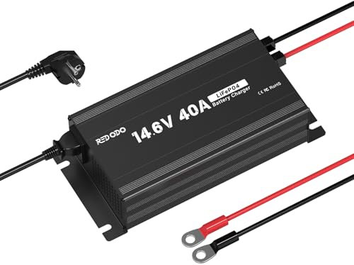 Redodo 14,6V 40A Chargeur 12V Chargeur de LiFePO4 Batterie AC-DC Chargeur Lithium Smart avec Prise Anderson Affichage LED Spécialement pour Batterie Lithium à Décharge Profonde de Boot, WoMo