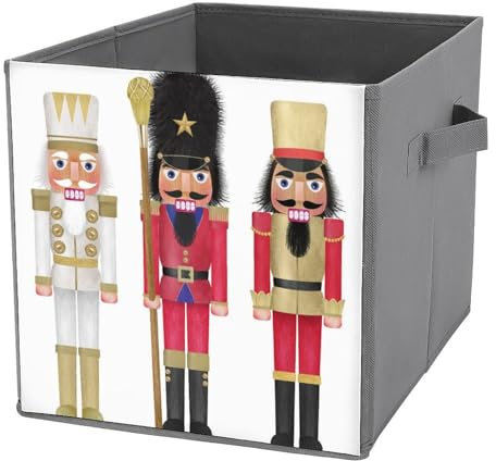 Vintage Nussknacker-Prinzen-Aufbewahrungswürfel, faltbare Stoff-Aufbewahrungsbehälter mit zwei Griffen, faltbare Würfelkörbe „Frohe Weihnachten“ für Regale, Schrank-Organizer und Aufbewahrungsbox