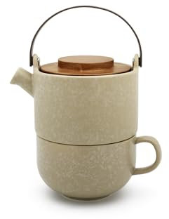 Bredemeijer kleine Single Steingut Teekanne 0.5 Liter beige - 2-teiliges Kannen-Set aus Keramik inkl. Teetasse & Tee-Filter