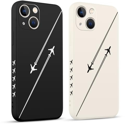 Pnakqil 2 stück Handyhülle für Apple iPhone 13 6.1,Hülle Travel Flugzeug Schwarz Muster Design süß Aesthetic Schön Mädchen Kameraschutz Stoßfeste Case Silikon Schutzhülle Tasche