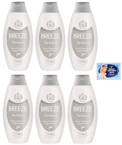 6 x BREEZE The White Dusch-Shampoo und Duschgel, reinigt effektiv Körper Haut und Haar, 400 ml +
