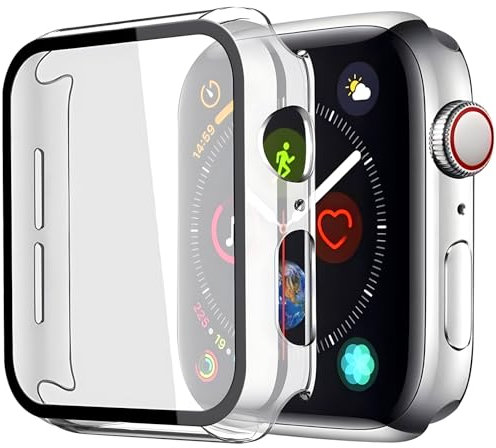 Whioltl Clear Case with Tempered Glass Screen Protector for Apple Watch Series 6 Series SE Series 5 Series 4, Transparent Ultra-Thin Cover, Shockproof Hard PC Bumper Compatible with iWatch 40mm