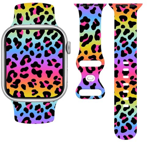 Leopard Gradient Watch Band Compatible with Apple Watch 38mm 40mm 41mm, Cheetah Print Women Wristbands Replaceable Accessories Cute Silicone Smartwatch Straps for iWatch Series Ultra 3 2 1 SE 10 9 8 7