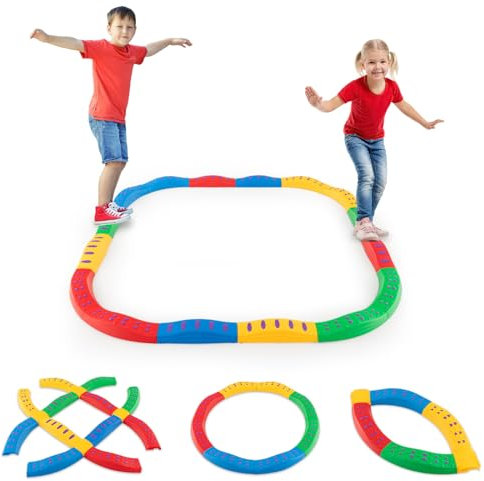 DREAMADE Balance Board Kinder, 20 Stück-Balancierbalken mit rutschfester Oberfläche & Bodenmatte, Schwebebalken für Kinder ab 3 Jahren, belastbar bis 80kg(Bunt)