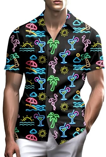 Stazary Neon Hemden für Herren mit Knöpfen, Hawaiihemden für Herren, Strandhemden für Herren, Neon-Kleidung