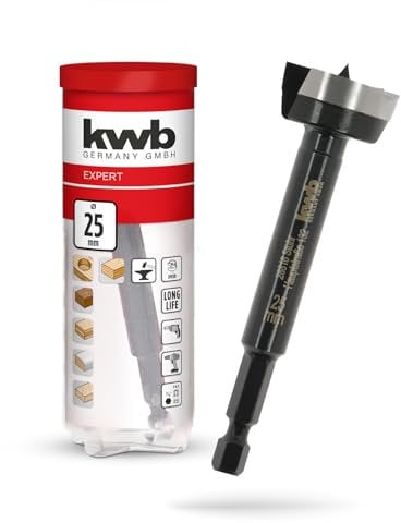 kwb Forstnerbohrer, Ø 25 mm, Topfbohrer (für Holz, geschmiedeter Bohrkopf, Spezialanschliff, schnelle, ausrissfreie Bohrlöcher, 4-seitig geschliffene Zentrierspitze, für Akkuschrauber & Bohrmaschinen)