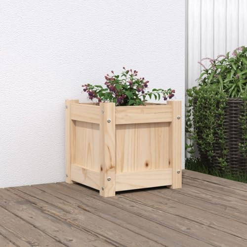 Homgoday Jardinera de jardín 31 x 31 x 31 cm de madera maciza de pino, muebles jardinera rejilla para jardín, jardinera de exterior, jardinera balcón