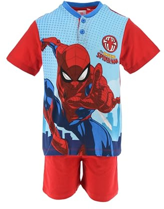 SUN CITY Spiderman Jungen Pyjama, kurzer Schlafanzug Spidermann Schlafi, Spidey (DE/NL/SE/PL, Numerisch, 104, Regular, Rot)