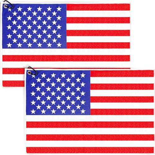 Solvora Golf-Handtücher mit amerikanischer Flagge, Mikrofaser, Waffelmuster, geeignet für Herren-Golfgeschenke, 2 Stück