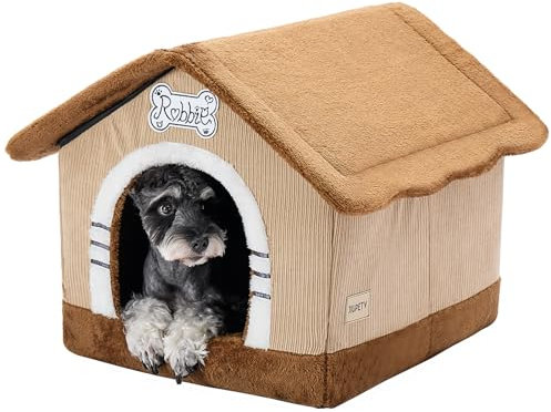 Jiupety Hundehöhle Hundehütte Indoor mit Rahmen, Gemütliche Hundehaus für Drinnen, Hundebett mit Dach für 7-14 kg, XL Größe 51x46x46 cm, Brown
