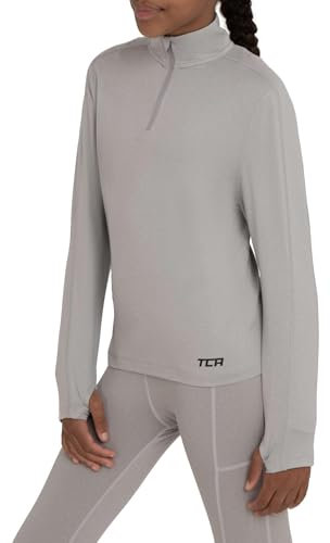 TCA Camiseta Manga Larga Lightweight Fusion Quickdry de Running con Media Cremallera para Niñas - Gris, 10-12 años