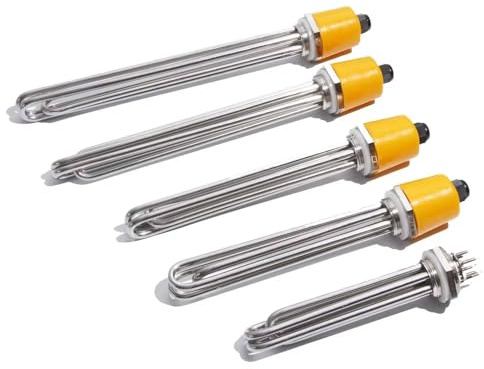 KX-ENERGIE DN40 Heizstab 9000W 380V Dreiphasig, 1,5 Zoll Heizelement BSP-Gewinde Messingflansch, Heizelement Edelstahl mit Kunststoffabdeckung Silikonring