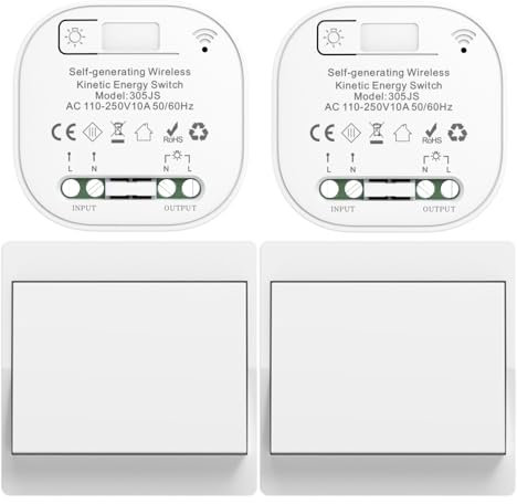 Cerhot funk lichtschalt funkschalt 230v funk lichtschalter ohne batterie set lichtschalter funk wireless light switch funkschalter batterielos funktaster funk-wandschalter für lichter (EU 1Gang 2V2 a)