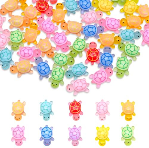 LFNFNN 50 Pcs Mini Resin Turtles, Luminous Mini Resin Animals Tiny Sea Turtle, Small Plastic Animals Figures Glow in the Turtle for Garden Fish Tank Aquarium Dollhouse Decor