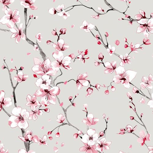 JIAOQSS Papier Peint Adhesif Mural Fleurs de cerisier roses Papier Peint Adhesif Mural Papier Collant pour Meuble Chambre Fille Amovible