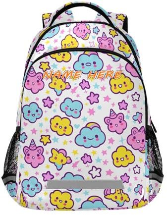 miaozhen Kinderschlafsack mit Einhörnern, Wolken, Stern, Cartoon, personalisierbar, mit großem Namensschild, Tasche für Jungen, Mochilas, Para, Ni?a reflektierende Streifen, stabile Reißverschlüsse,