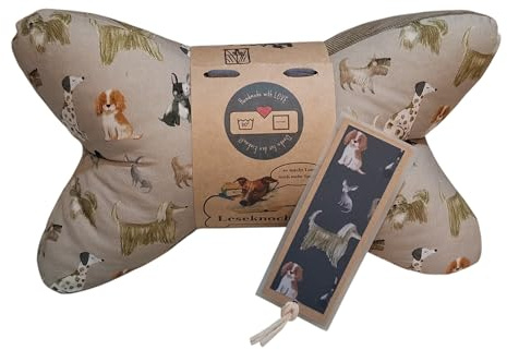 Generisch Leseknochen Charmante Hunde - Dogs | Mit Geschenk Banderole (Personalisierbar), Handmade Nackenkissen mit Lesezeichen, Mittlere Härte Polyesterfaserbällchen