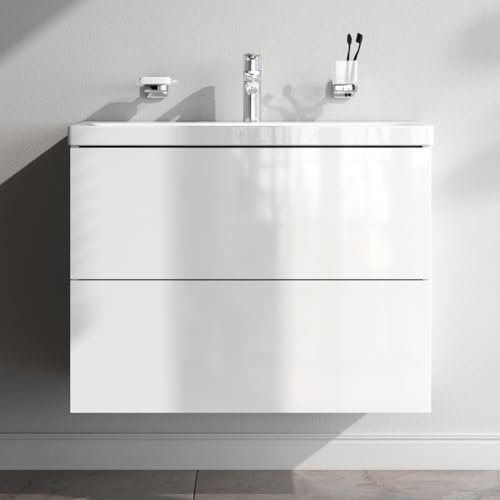 AM.PM Gem - Waschbeckenunterschrank Hängend mit Waschbecken, Badmöbel Set für Badezimmer & Gäste-WC, Waschtischunterschrank mit 2 Schubladen, 75 cm breit, Weiß glänzend