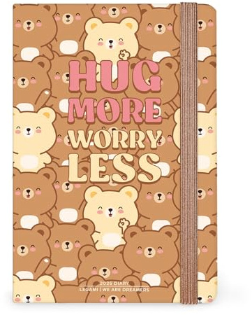 Legami - Wochenkalender Medium 2026, Teddy Bear, 12 Monate, Gummibandverschluss, Tagebuch von Januar 2026 bis Dezember 2026, aus FSC-zertifiziertem Papier, 12 x 18 cm