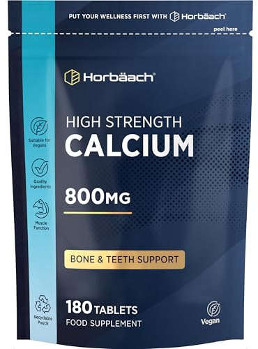 Calcium Tablets 800mg | High Strength Calcium Carbonate Supplement for Men & Women | 180 Vegan Tablets | Horbaach