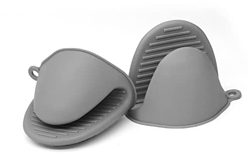 Ofenhandschuhe Silikon, Verdicken Mini-Ofenhandschuh Anti-Rutsch Hitzebeständige Silikon Topflappen Silikongriffe für Töpfe wasserdichte Topfhandschuhe zum Backen Kochen BBQ, Grau