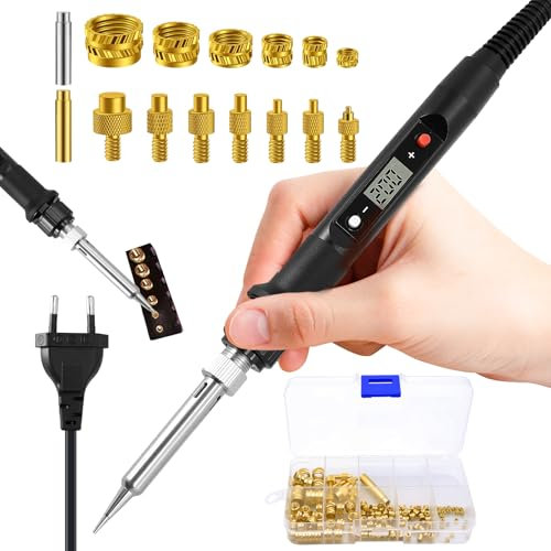 LED-Display Lötspitzen Gewindeeinsatz Set Universal 936 Lötkolbenspitzen für Gewindeeinsätz Einschmelzmuttern M2 M3 M4 M5 M6 M8 Einschmelzhilfe Einstellbare Temperatur Kompatibel 3D Drucker Zubehör