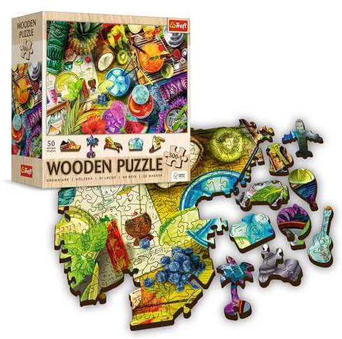 Trefl – Wooden Puzzle, Colorful Cocktails – 500+1 Elements, Wood Craft, Irregular Shapes, 50 Travel Figures, Modern Premium Jigsaw Puzzle DIY for Adults and Children from 12 Years Old