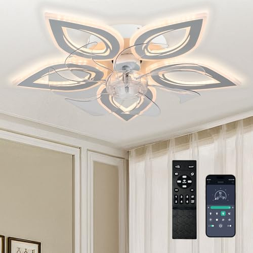 Jenvkoil 12 LED Ceiling Fans with Lights Modern Quiet Dimmable Smart Ceiling Fan Light with Remote Control for Bedroom Living Room Dining Room