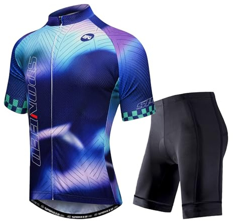sponeed Radtrikot Kurzarm-Anzüge Herren Fahrradbekleidung Rennrad gepolsterte Fahrradshorts Outfits, Mehrfarbig, XL