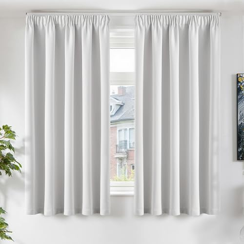 TOPICK Verdunklungsvorhänge Vorhänge Gardinen H160xB140 2er Set Grau-weiß | Blickdicht Vorhänge Wohnzimmer Gardinen mit Kräuselband Schlafzimmer Schienensystem Curtains Übergardinen Fensterdekoration