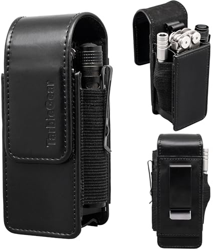 TarbicGear Multitool Holster with Belt Clip for Men, Leather Multitool Sheath for Belt, Pocket Organizer for Work, Fits for Leatherman, SOG, Gerber Tools, Black