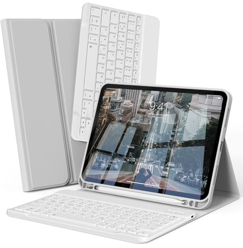 KTGGHG Tastatur Hülle für iPad A16 11./10. Gen 11/10.9 Zoll, Grau | mit Stifthalte, Magnetisch Abnehmbarer Tastatur, Stoßfeste TPU Rückseite, Auto Wachen/Schlafen, QWERTZ Layout