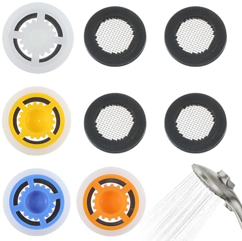 8Pcs Shower Head Flow Restrictor Shower Flow Reducer Limiter Set, Water FlowSaver Adapter with 4 Water Reducing Washers for Bathroom(1.5/1.8/2.0/2.5 GPM, 14mm Connector)