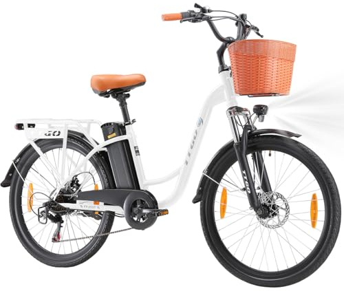26 E-Bike für Erwachsene 7 Gang Shimano Elektrofahrrad Abnehmbarem 36V 14.5Ah Akku 25 km/h und 120km Reichweite Hydraulische Scheibenbremse Vorderradgabel-Federung für Städtische Pendler (Weiß)