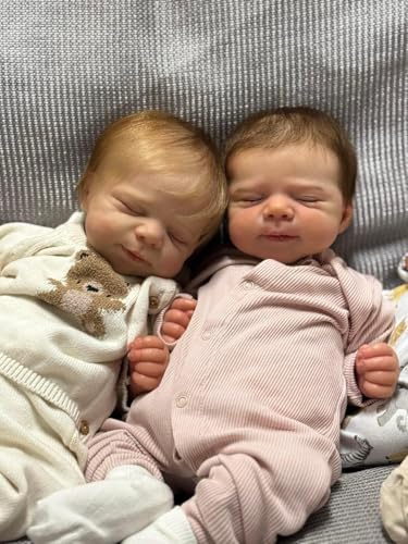 RXDOLL Twins Reborn Baby Dolls Silicone Full Body 18 inch Realistic Full Body Baby Dolls Twin Girls Anatomically Correct Newborn Twins Dolls Real Life Reborn Dolls