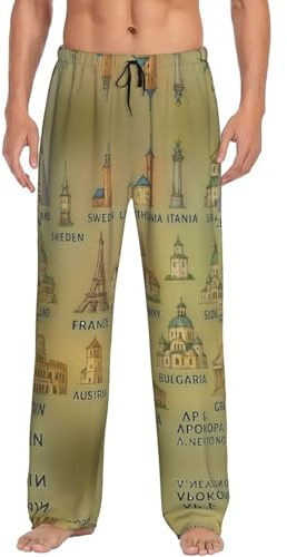 I punti di riferimento europei illustrano i pantaloni del pigiama degli uomini del salotto dei pantaloni con le tasche elastico in vita comodi morbidi regali degli uomini, Nero , XXX-Large