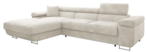 Mirjan24 Ecksofa Torezio Mini mit Bettkasten, Einstellbare Kopfstützen, Bequeme Polsterung, Eckcouch mit Schlaffunktion für Wohnzimmer L-Form Couch mit Bettfunktion (Lumo 55, Seite: Links)