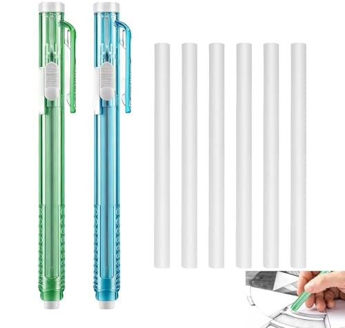 2 Piezas Gomas de Borrar Estilo Boligrafo, Borrador Mecanico Retractil con 6 Recambios para Dibujo Escritura Oficina Escuela, Lapiz Borrador Mecánico de Precisión para Lápiz Bocetos Cuaderno Papelería
