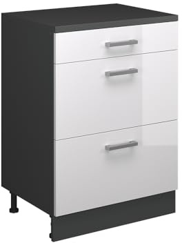 Vicco Erweiterungskommode Rion, Weiß Hochglanz/Anthrazit, 60 x 46 cm ohne Schräge mit 3 Schubladen, kombinierbar mit Rion Dachschrägenschränken und Schrankmodulen