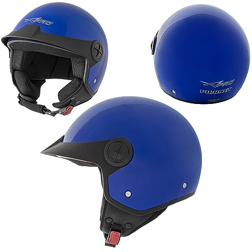 Motorradhelm Quad Roller Offenes Jet Helm Custom ECE 22 06 Polierten Blau M