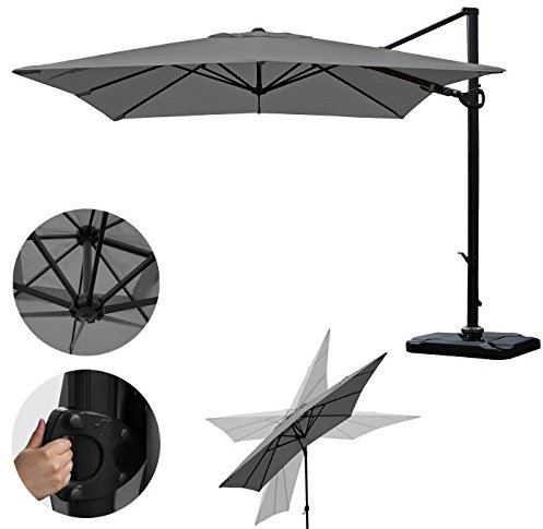 Mendler Gastronomie-Ampelschirm HWC-A39, 3x3m (Ø4,24m) schwenkbar drehbar, Polyester/Alu 31kg mit Ständer - anthrazit