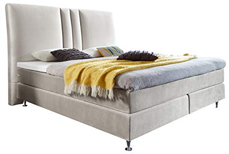 Atlantic Home Collection | Boxspringbett Rita 140x200 | mit 7-Zonen Taschenfederkernmatratze | Bezug in Samthaptik und gepolstertes Kopfteil | Creme | Härtegrad H2