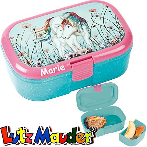 Lutz Mauder Lunchbox * LUNABELLE Einhorn Plus Wunschname * für Kinder Brotdose mit Namensdruck | Perfekt für Mädchen | Vesperdose Brotzeitbox Brotzeit Schule Kindergarten (mit Namen)
