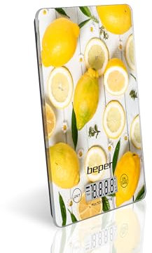 BEPER BP.800 Bascula Cocina con Capacidad de 5 kg y Precisión de 1 g - Balanza Cocina Batería Incluida, Fantasía Limones