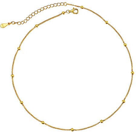 ChicSilver 18k vergoldet Choker Damen Kugelkette mit Kugel aus 925 Gold Damen Kette für Mama/Tochter/Schwester